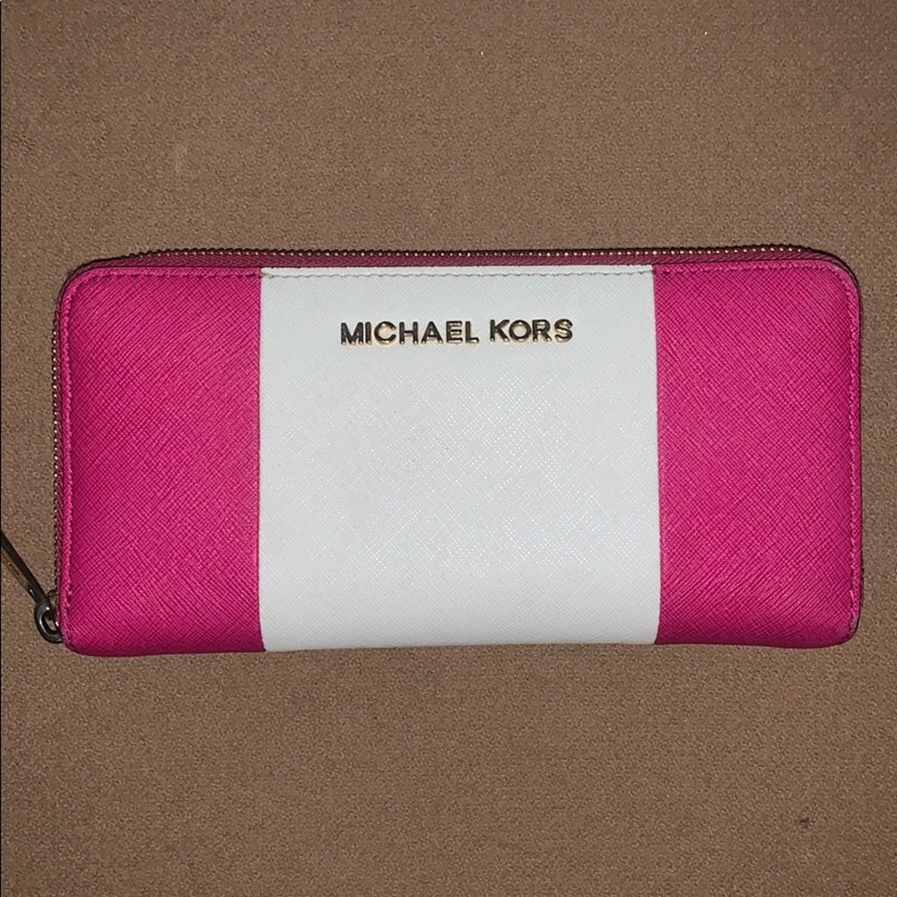 Michael Kors Pink & White Leather Wallet
